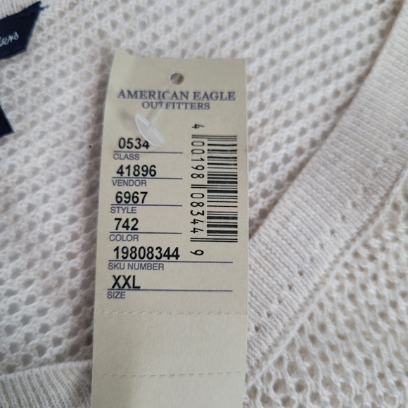 NWT American Eagle Open Knit Button Front Cream Lightweight Sheer Sweater XXL - Picture 7 of 9